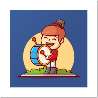 Cute Marching Band Drummer Music Cartoon Vector Icon Illustration Posters and Art